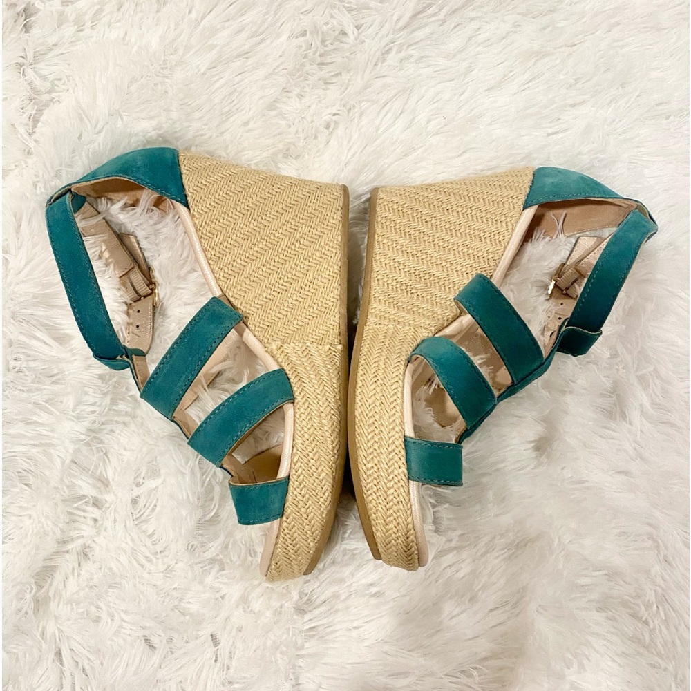 Cordani Teal Suede Espadrille Wedge Sandals - sz 8 / 38
